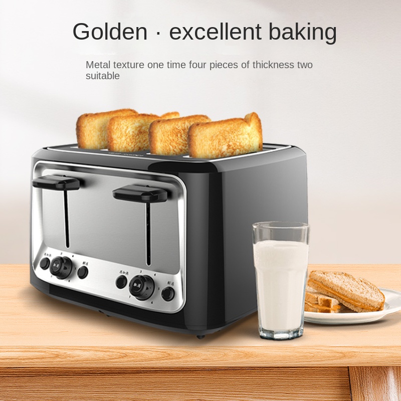 Toaster 4 Slice - เครื่องปิ้งขนมปังบ้านเครื่องปิ้งขนมปังมัลติฟังก์ชั่นขนมปังปิ้งอาหารเช้าแบบอัตโนมัติเต็มรูปแบบอบ4ชิ้น