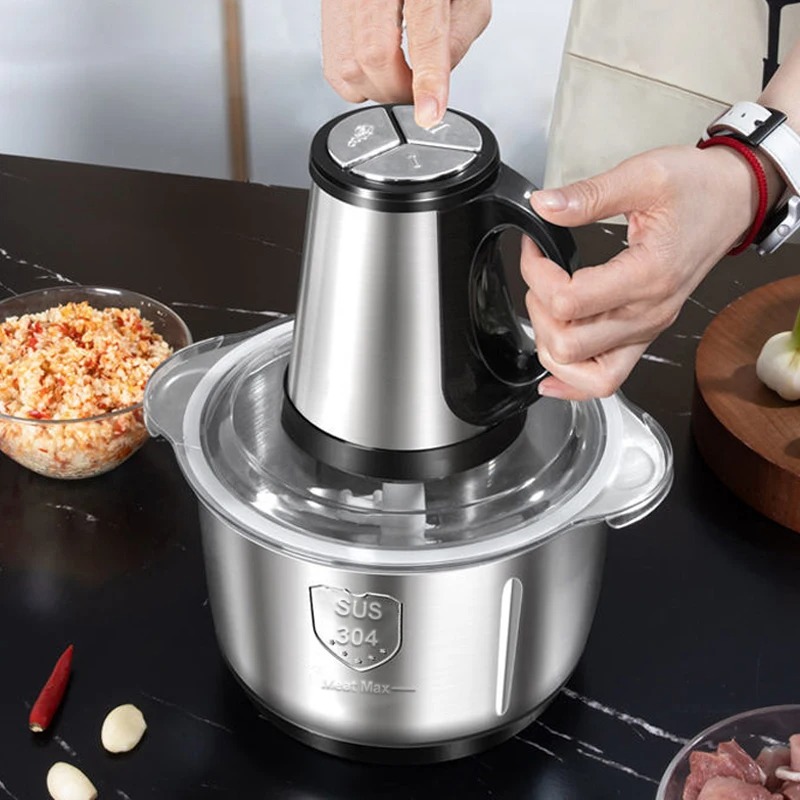 Food Processor Large - 304 เครื่องบดเนื้อสแตนเลส 3 เกียร์ปรับ 5L ไฟฟ้าเนื้อ