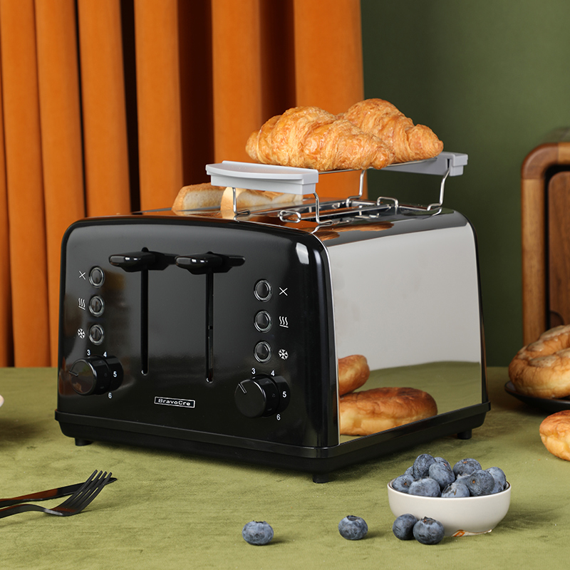 Toaster 4 Slice - เครื่องปิ้งขนมปังอัตโนมัติสแตนเลส 4 แผ่น - เครื่องทำอาหารเช้าอเนกประสงค์สำหรับใช้ในบ้าน โรงแรม
