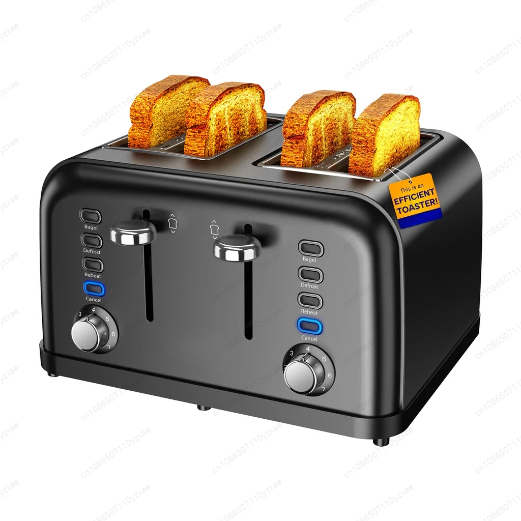 Toaster 4 Slice - เครื่องปิ้งขนมปังประสิทธิภาพสูง 4 แผ่น ควบคุมการปิ้งได้อย่างแม่นยำเพื่อการปิ้งที่สม่ำเสมอ ช่องใส่ขนมปังขนาดกว้างพิเศษสำหรับเบเกิลและขนมอบ