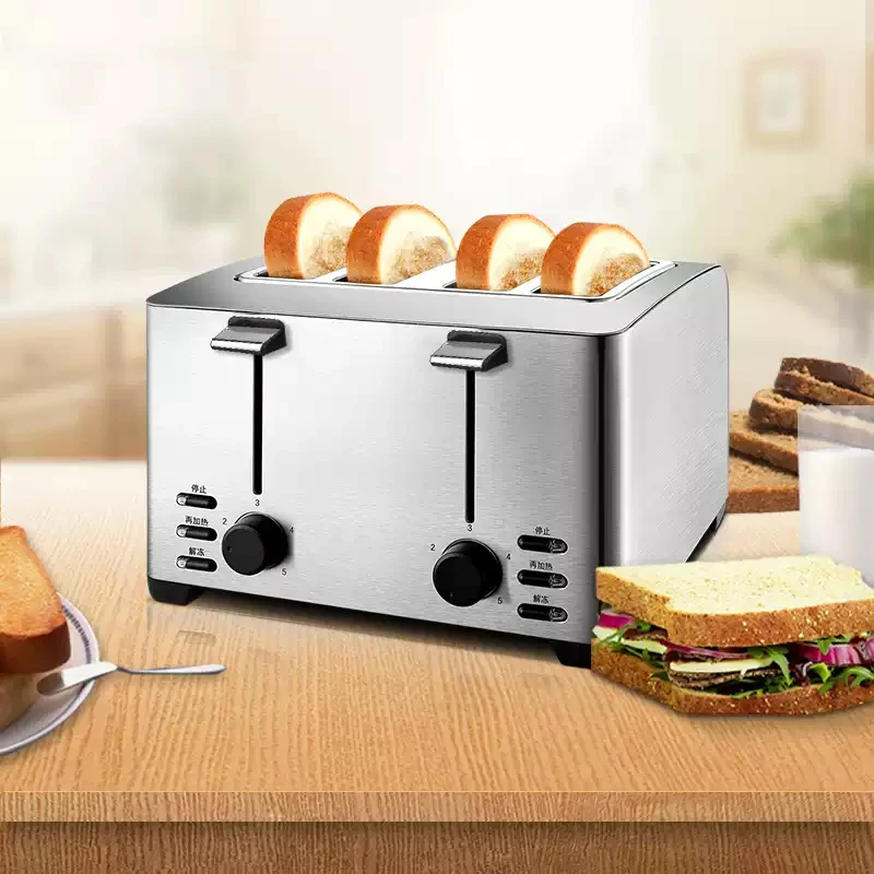 Toaster 4 Slice - โรงแรมเชิงพาณิชย์และบ้านเครื่องปิ้งขนมปังสแตนเลส 4 ชิ้นสําหรับเครื่องทําขนมปังแซนวิชอาหารเช้า